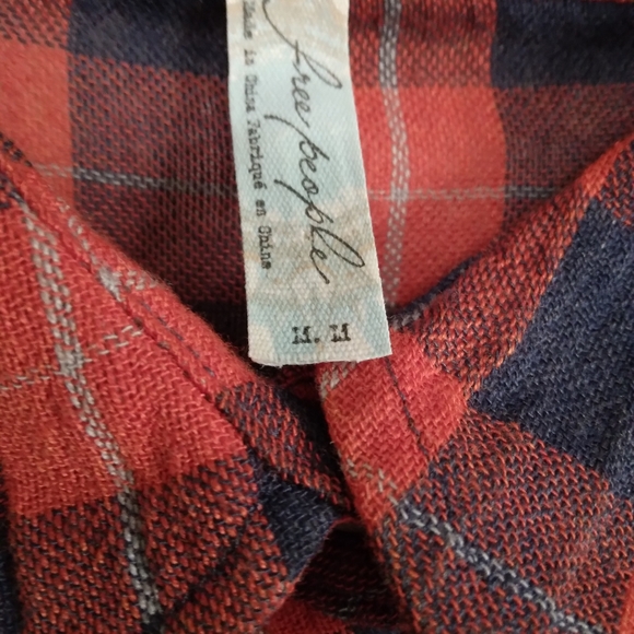 Free people orange & blue gauzy cut out  snap button flannel - Picture 6 of 7